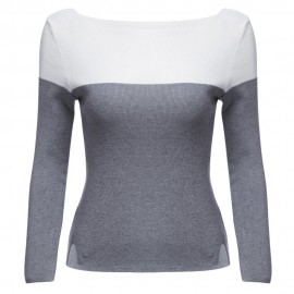 BRIEF ROUND COLLAR COLOR BLOCK KNITTED PULLOVER FOR WOMEN