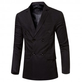 SIMPLE DESIGN SOLID COLOR POCKET DECORATION DOUBLE-BREASTED MALE SUIT JACKET