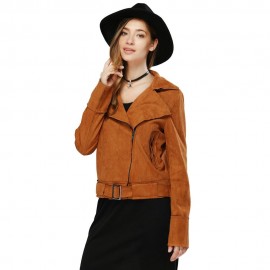TRENDY LONG SLEEVE ZIPPER TYPE PURE COLOR WOMEN JACKET