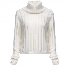 STYLISH TURTLENECK LONG SLEEVE KNITTED PURE COLOR SWEATER FOR LADIES