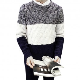 STYLISH COLOR BLOCK ROUND NECK MALE PULLOVER KNITTING SWEATER