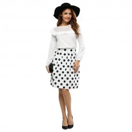 CHIC HIGH-WAIST POLKA DOT PRINT A-LINE BALL GOWN SKIRT FOR WOMEN