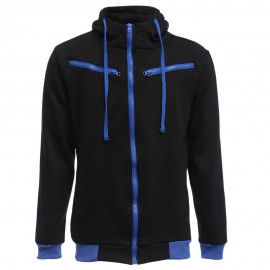 CASUAL FLEECE COLOR BLOCK ZIPPER DECORATION MALE HOODIES