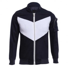 CASUAL PATCHWORK ZIPPER DESIGN STAND COLLAR COAT FOR MALE (DEEP BLUE)