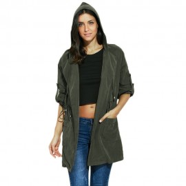 TRENDY HOODED LONG SLEEVE PURE COLOR WOMEN COAT