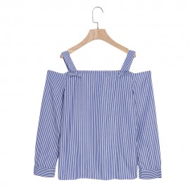 SPAGHETTI STRAP LONG SLEEVE VERTICAL STRIPE WOMEN BLOUSE