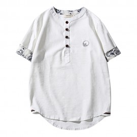 LOOSE FLORAL PRINT BUTTON CLOSURE MEN SHORT SLEEVE SHIRT