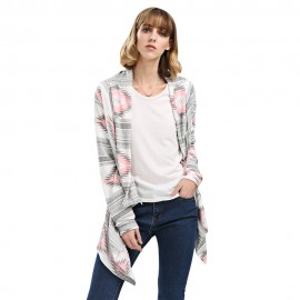 STYLISH COLLARLESS LONG SLEEVE TRIBAL PRINT ASYMMETRICAL CARDIGAN FOR LADIES