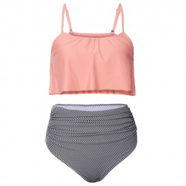 STRIPED RUFFLE HIGH WAISTED BIKINI SET