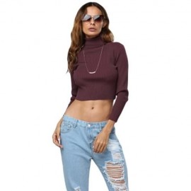 SIMPLE STYLE TURTLENECK PURE COLOR CROP TOP FOR WOMEN (WINE RED)