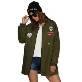 TRENDY STAND COLLAR BADGE PATCH COAT FOR WOMEN (ARMY GREEN)