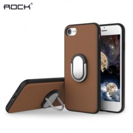 ROCK M1 MAGNETIC SUCTION RING HOLDER PU LEATHER COVER CASE FOR IPHONE 7 (BROWN)