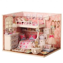CUTEROOM H - 006 DIY WOODEN HOUSE FURNITURE HANDCRAFT MINIATURE BOX KIT WITH COVER LED LIG
