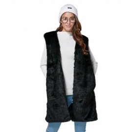 CHIC COLLARLESS CHUNKY FAUX FUR WAISTCOAT FOR WOMEN (BLACK)