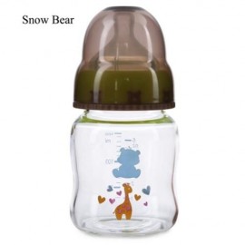 SNOW BEAR SWEET CARTOON ANIMAL PRINT 160ML LIP SIMULATION WIDE NECK GLASS FEEDING BOTTLE (