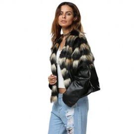 TRENDY ROUND COLLAR FAUX FUR PATCHWORK DESIGN COAT FOR WOMEN (BLACK)