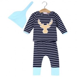 3PCS SWEET CARTOON ANIMAL PRINT STRIPED LONG SLEEVE ROUND COLLAR TOPS ELASTIC PANTS POINTE