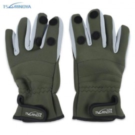 TSURINOYA PAIRED WARM WATER RESISTANT FULL FINGER GLOVE FOR OUTDOOR FISHING (ARMY GREEN)