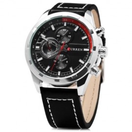 CURREN 8216 DECORATION SUB-DIAL QUARTZ WATCH GENUINE LEATHER BAND FOR MEN (SILVER AND BLAC