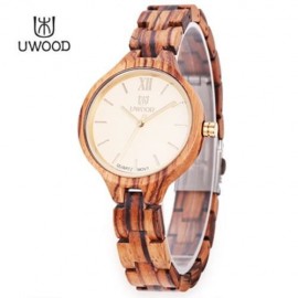 UWOOD UW - 1003 FEMALE WOODEN QUARTZ WATCH DAILY WATER RESISTANCE NAIL SHAPE SCALE WRISTWA
