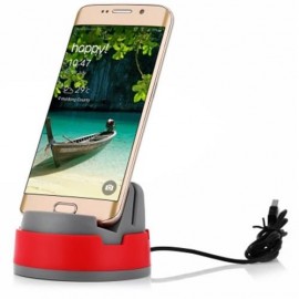 360 DEGREE ROTATING MICRO USB PORTABLE STAND CHARGING DESKTOP DOCK STATION HOLDER (RED)