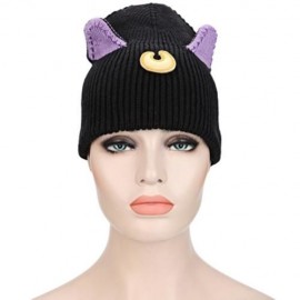 CUTE CAT EAR DECORATION COLOR BLOCK GIRLS KNITTED HAT (BLACK)
