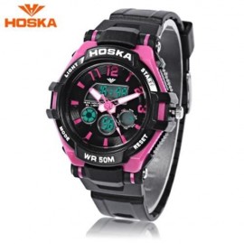 HOSKA HD028S CHILDREN DUAL MOVT WATCH CALENDAR 5ATM 24 HOUR DISPLAY LED DIGITAL WRISTWATCH