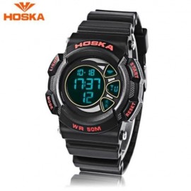 HOSKA H020B CHILDREN LED DIGITAL WATCH 5ATM DAY DATE DISPLAY WRISTWATCH (RED WITH BLACK)