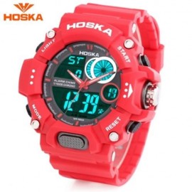 HOSKA HD031B CHILDREN DUAL MOVT WATCH DATE DAY DISPLAY ALARM CHRONOGRAPH WRISTWATCH (RED)