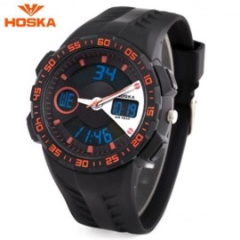 HOSKA HD029B CHILDREN DUAL MOVT WATCH 5ATM CALENDAR CHRONOGRAPH ALARM WRISTWATCH (BLACK AN