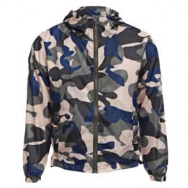 STYLISH CAMOUFLAGE HOODED MALE SUN PROTECTION COAT (BLUE AND YELLOW)