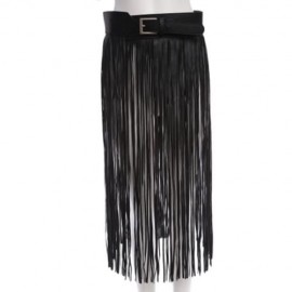 VINTAGE SOLID COLOR TASSEL DECORATION LADIES BUCKLE DESIGN BELT (BLACK)