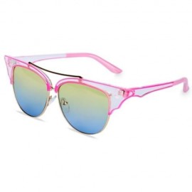 STYLISH CAT EAR LADIES COLOR COATED SUNGLASSES (TRANSPARENT FRAME / YELLOW AND BLUE LENS)