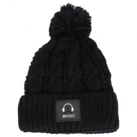 STYLISH EARPHONE PATTERN VENONAT LADIES PLUSH KNITTED HAT (BLACK)