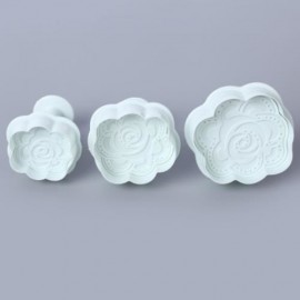 3PCS DIY ROSE FONDANT CAKE COOKIE PUNCH MOLD PLUNGER CUTTER (WHITE)