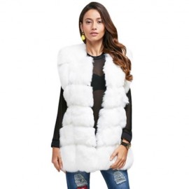 CHIC ROUND COLLAR FAUX FUR PURE COLOR WAISTCOAT FOR WOMEN (WHITE)