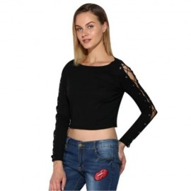 CHIC ROUND COLLAR CRISS CROSS PULLOVER FOR WOMEN (BLACK)