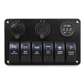 VEHICLE 5 PIN DOUBLE LED LIGHT DUAL USB CHARGER 6 BIT SWITCH VOLTMETER COMPOSITE PANEL