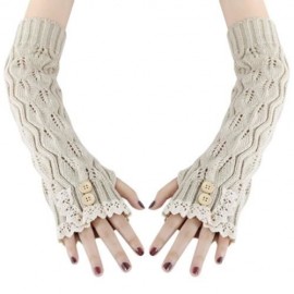 STYLISH LACE DECORATION BUTTON HOLLOW OUT DESIGN GIRLS LONG GLOVES (OFF-WHITE)