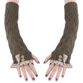 STYLISH LACE DECORATION BUTTON HOLLOW OUT DESIGN GIRLS LONG GLOVES (KHAKI)