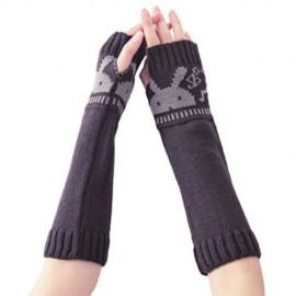 CUTE RABBIT DECORATION OPEN FINGER LADIES WARM KNITTING LONG GLOVES (DEEP GRAY)