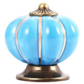 COUNTRY STYLE CERAMIC PUMPKIN SHAPE DRAWER CABINET WARDROBE HANDLE KNOB WITH SCREW (BLUE)