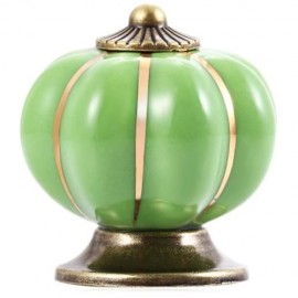 COUNTRY STYLE CERAMIC PUMPKIN SHAPE DRAWER CABINET WARDROBE HANDLE KNOB WITH SCREW (GREEN)