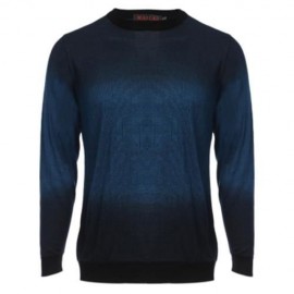 CASUAL GRADIENT ROUND NECK MALE LONG SLEEVE SHIRT (BLUE)