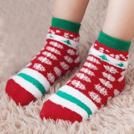 SOFT CHRISTMAS GIFT CHILD UNISEX CARTOON PRINT TERRY THICKENING TOWEL SOCKS (SNOW SHAPE)