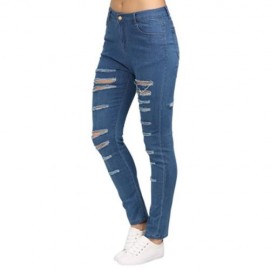 STREET STYLE MID WAIST HOLE JEANS FOR WOMEN (BLUE)