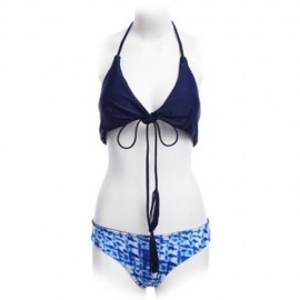 CUTE TWO-PIECE MINI BANDAGE BIKINI SET HALTER SWIMSUIT STRING SWIMWEAR (BLUE)