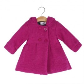 SWEET GIRL CHILD RUFFLE LONG SLEEVE HOODED BUTTON JACQUARD COAT (RED)