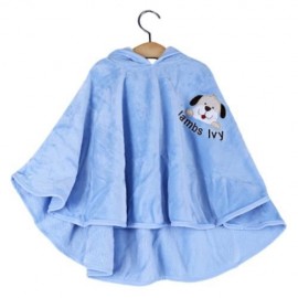 COMFORTABLE CARTOON ANIMAL PRINT HOODED PULL-OVER FARLEY VELVET BABY GIRL CLOAK (BLUE)