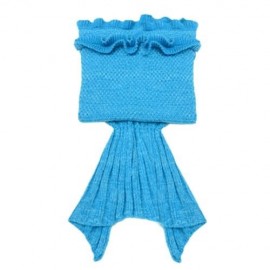 CHARMING GIRL CHILD MERMAID KNITTING AIR CONDITIONING SOFA SLEEPING BLANKET (BLUE)